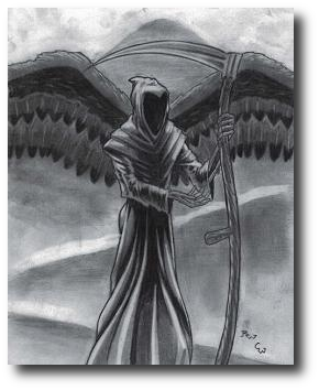Death smiled, the muscles of his lips creaking like old coffins in a flood. “I have been offered everything that has been under the sun.” Artwork © 2009, R.W. Ware and Caitlyn Ware