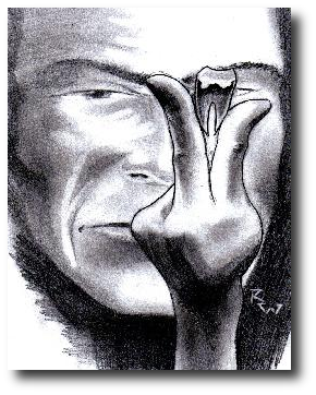 Without hurrying, with an extremely tranquil movement, he stopped pedaling the drill, pushed it away from the chair, and pulled the lower drawer of the table all the way out. There was a revolver. “O.K.,” he said. “Tell him to come and shoot me.” Artwork © 2008, R.W. Ware