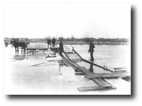 To business. Lake Michigan is frozen stiff. Fancy, O child of a torrid clime, a sheet of anybody’s ice, three hundred miles long, forty broad, and six feet thick! Artwork : This photo of men cutting ice on Ashbridge’s Bay comes to us via the . It is in the public domain.