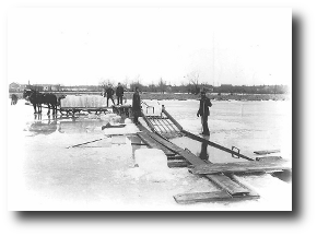 To business. Lake Michigan is frozen stiff. Fancy, O child of a torrid clime, a sheet of anybody’s ice, three hundred miles long, forty broad, and six feet thick! Artwork : This photo of men cutting ice on Ashbridge’s Bay comes to us via the . It is in the public domain.