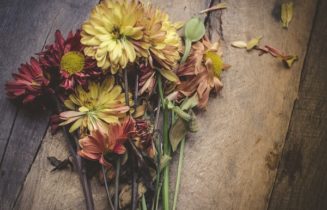 Flowers on a chopping block