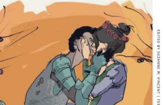 Illustration of man and woman kissing by Dario Bijelac